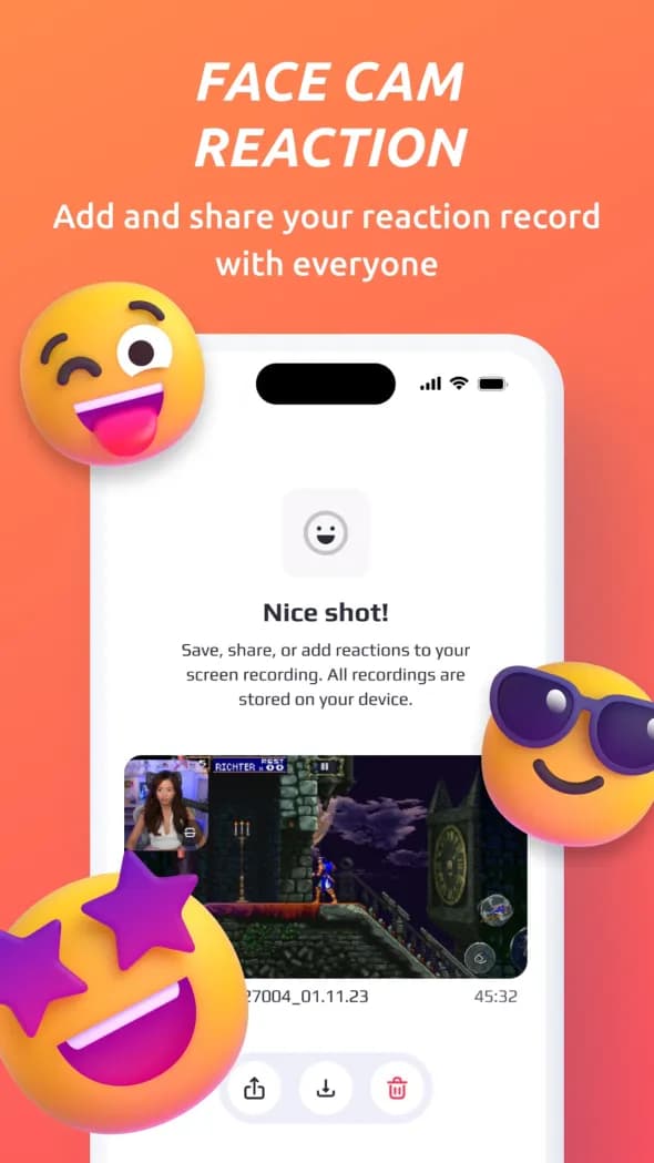 Face cam reaction on top of your recording