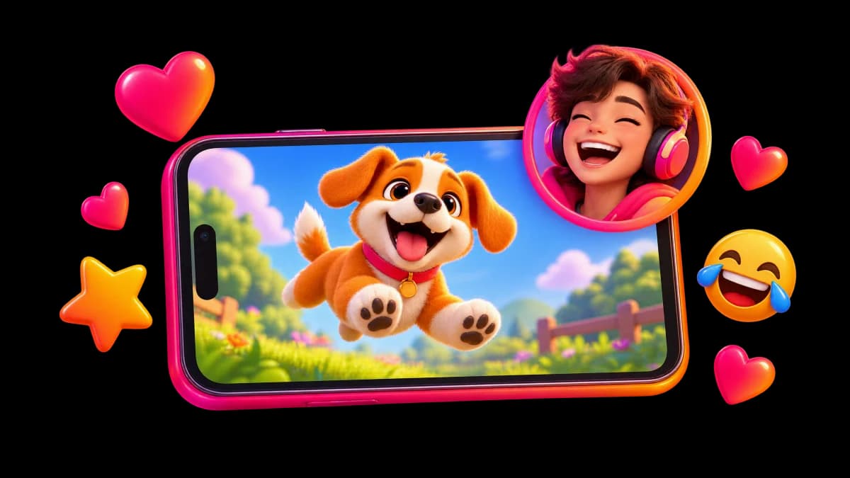 Phone playing a clip with a laughing face cam bubble in the corner