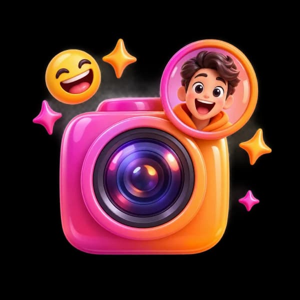 Camera with a laughing face cam bubble