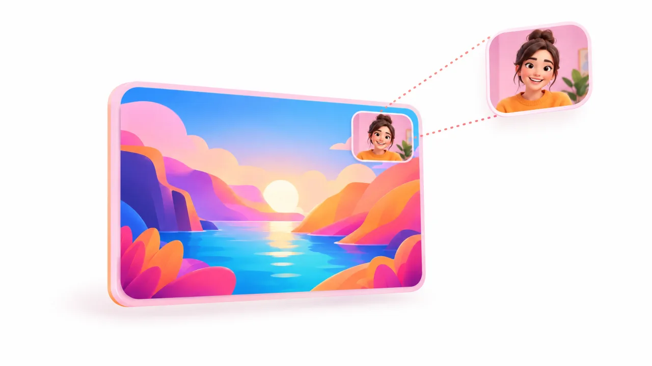 Two layers: a video clip and a small face cam bubble placed in its corner
